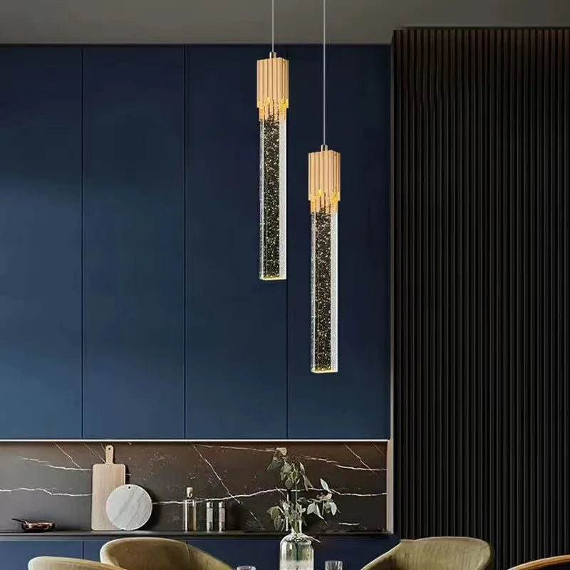 Modern Crystal Pendant Light: Elegant Gold Droplet Hanging Lamp for Bedroom and More | Kalsten