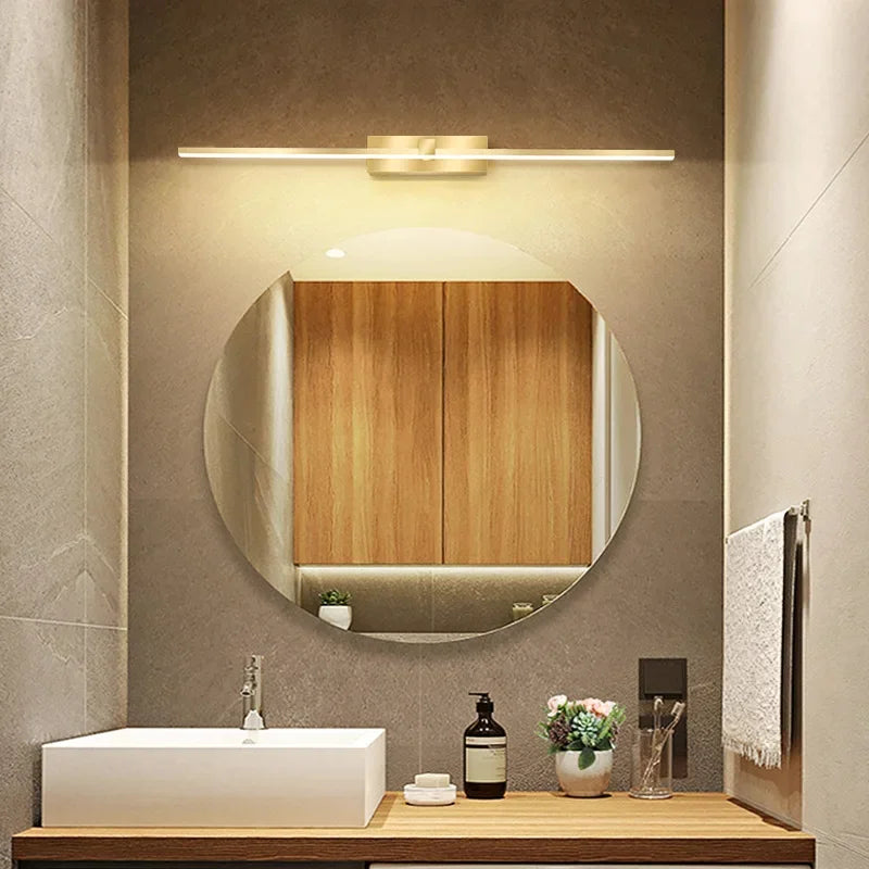 Modern Gold LED Wall Lamp – Bathroom Mirror Light with Touch Switch for Bedroom, Living Room, and Vanity Lighting | Kalsten