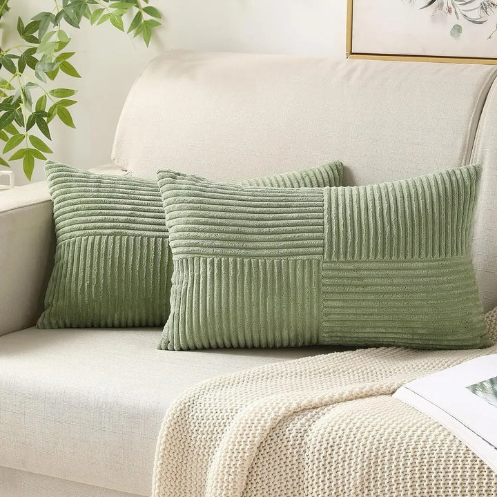 VelvetAura Cushion Cover - Stylish Striped Cushion Covers in Luxury Corduroy Set Kalsten