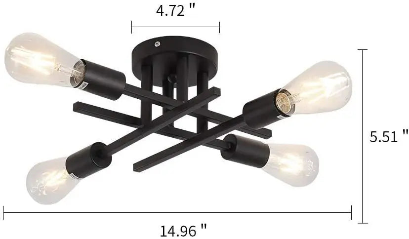 Contemporary LED Industrial Chandelier - Semi Flush Mount Ceiling Lights with 4 Heads for Kitchen, Dining, Bedroom | Kalsten