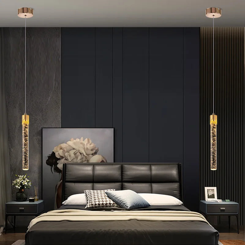 Modern Crystal Pendant Light: Elegant Gold Droplet Hanging Lamp for Bedroom and More | Kalsten