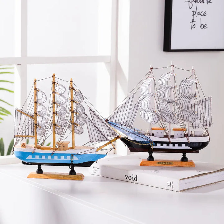 Kalsten | Royaleva Nordic Wood Sailboat Sculpture - LED illuminated decorative piece, battery-operated