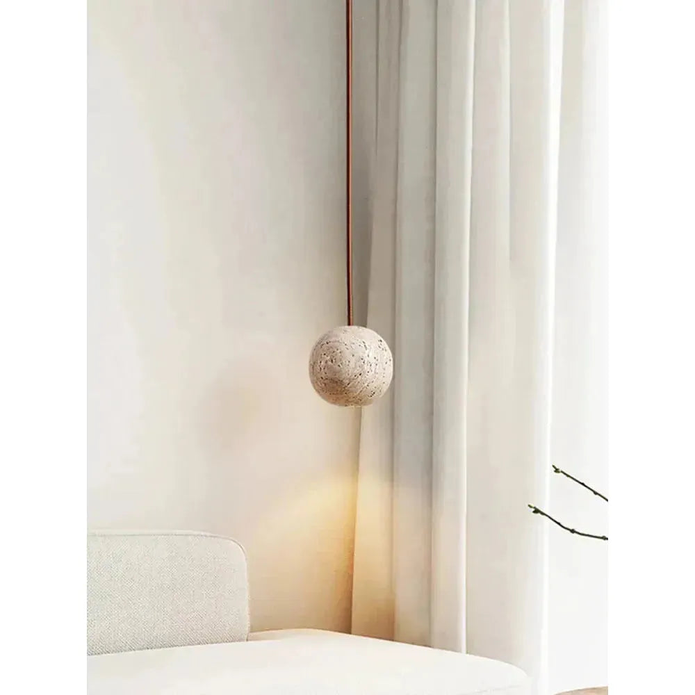 Hanging Lamp in Travertine – Minimalistic Round LED Hanging Lamp in Wabi-Sabi Style | Kalsten