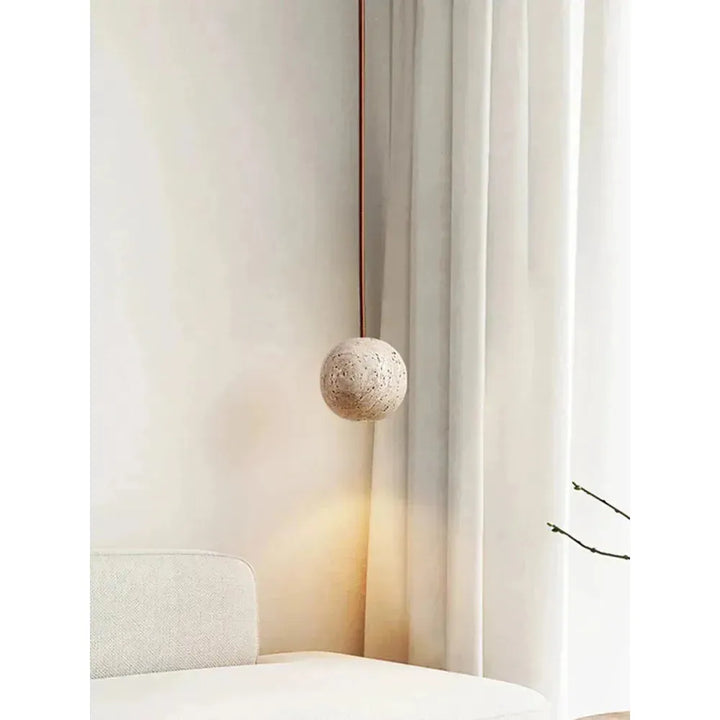 Hanging Lamp in Travertine – Minimalistic Round LED Hanging Lamp in Wabi-Sabi Style | Kalsten