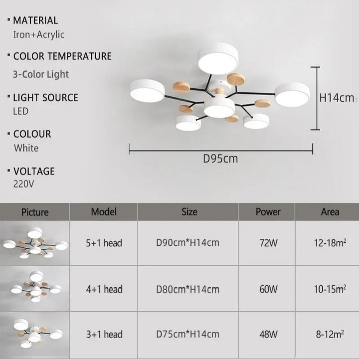 Modern LED Chandelier – 3 Color Temperature Adjustable Ceiling Light for Living Rooms, Bedrooms, and Study Rooms, Indoor Lighting | Kalsten