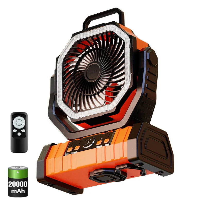 20000mAh Portable Rechargeable Fan — Battery-Operated Desk & Camping Fan with LED Light & Hook for Tent, Car, and Outdoor Trips | Kalsten