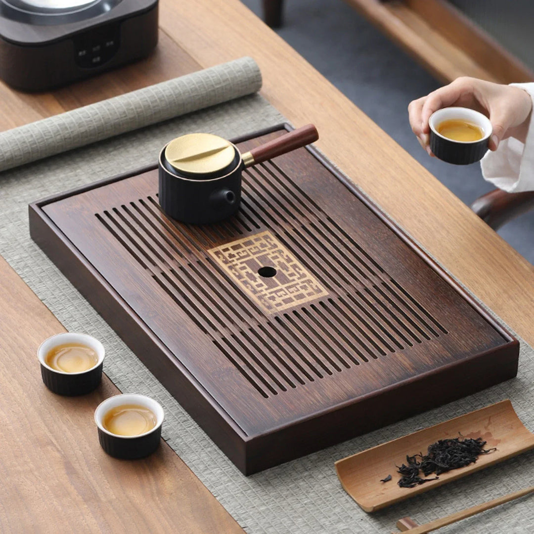 Kalsten | Chinese Tea Tray with Water Storage Box Durable Simple Drainage Type Plate Tea Serving Tray for Teahouse Home Household Office