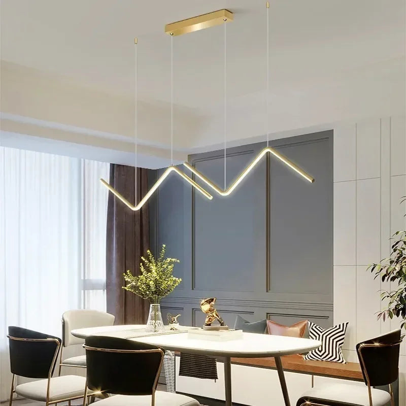 Modern LED Pendant Light – Nordic Gold Chandelier for Kitchen, Dining Room, and Restaurant, Z-Shape Design with Remote Control | Kalsten