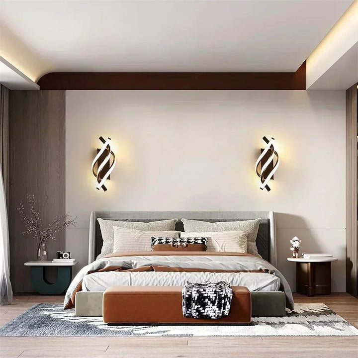 Modern LED Wall Light – Curved Spiral Design, Up & Down Wall Sconce for Living Room, Bedroom, Kitchen, and Bathroom, Black, Gold & White | Kalsten
