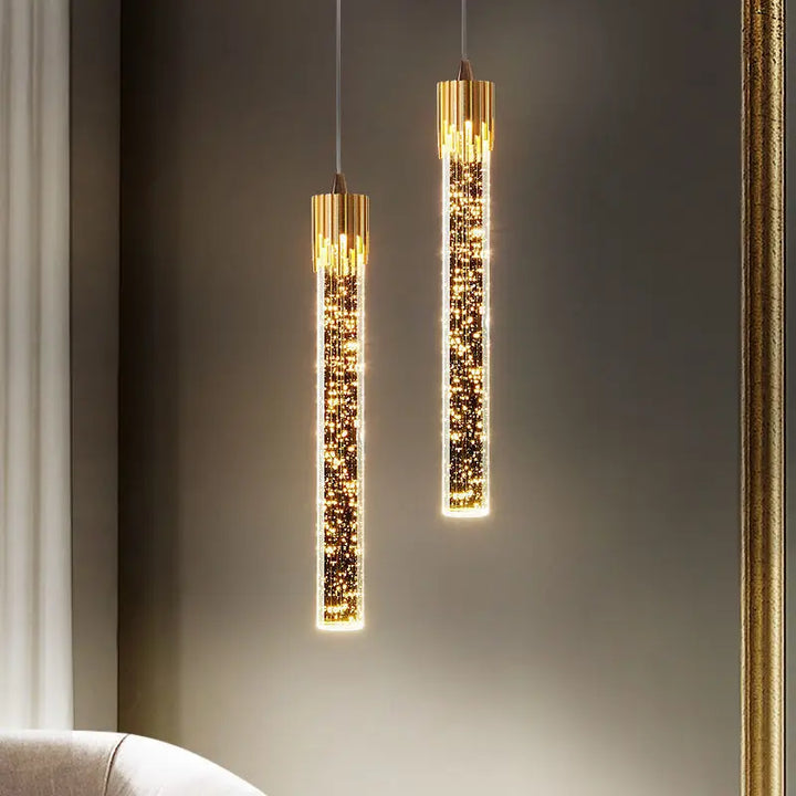 Modern Crystal Pendant Light: Elegant Gold Droplet Hanging Lamp for Bedroom and More | Kalsten