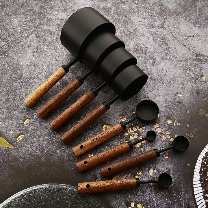 MeasureWood Measuring Spoons and Measuring Cups Set Stainless Steel Oak Wood 8-piece | Kalsten