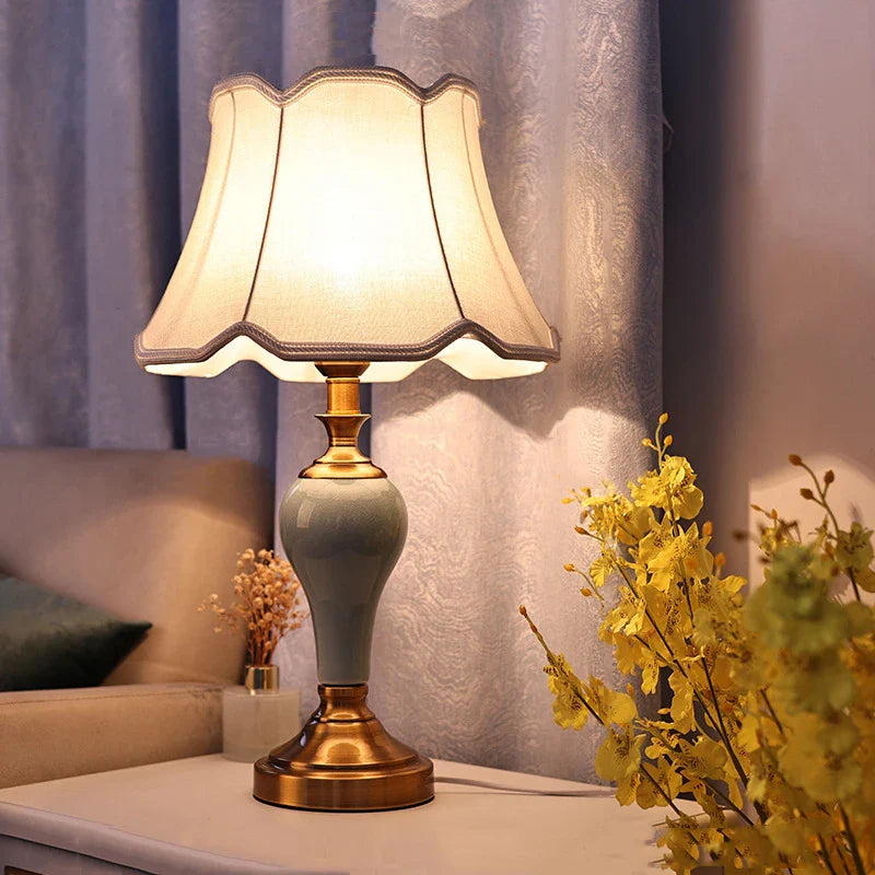 Modern Hotel Bedside Lamp Table Ceramic Light - Nordic Ins Fabric Desk Light - Household Foyer Living Room Bedside Study Desk Lamp | Kalsten