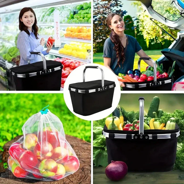 Kalsten | ThermaTrip Folding Basket | Insulated Picnic Basket with Aluminum Foil & Carry Handle | 3-fold Foldable | For Outing, Park, Shopping & Travel
