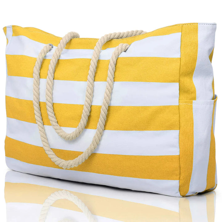 Kalsten | Marivalis Striped Beach Bag with Zipper | Foldable Sand Resistant Canvas | For Travel & Vacation