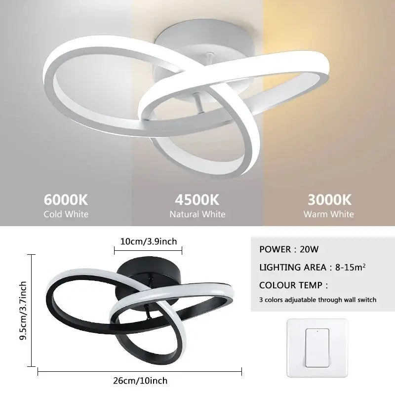 Household LED Ceiling Lamp Chandelier - Modern Style Bedroom Light with Three Colors - Surface Installation 220V Dining Room Lamp | Kalsten