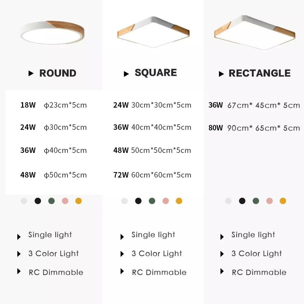 Modern LED Surface Mount Ceiling Light – Ultra-Thin Wooden Lighting Fixture with Remote Control for Living Room, Balcony, and Home Decor | Kalsten