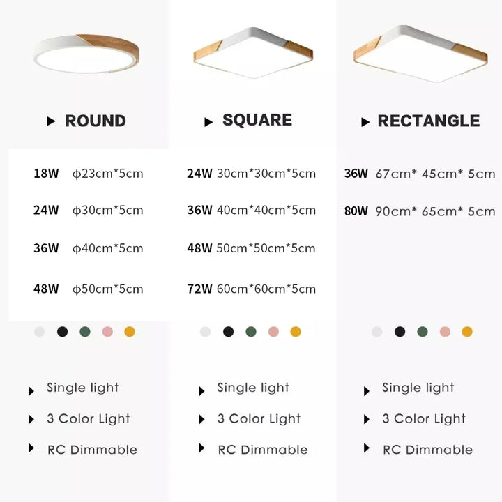Modern LED Surface Mount Ceiling Light – Ultra-Thin Wooden Lighting Fixture with Remote Control for Living Room, Balcony, and Home Decor | Kalsten