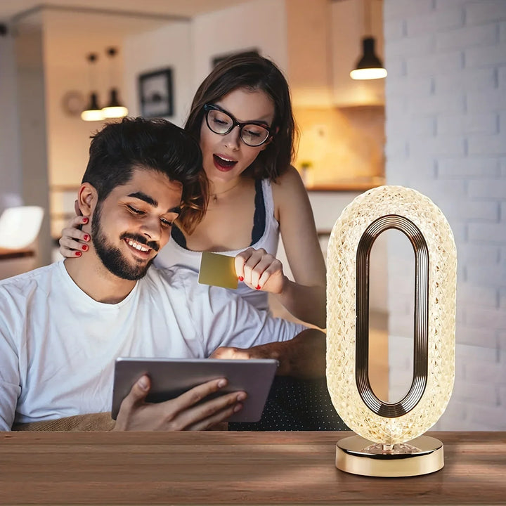 Modern Luxury Oval USB Rechargeable Crystal Table Lamp – Dimmable LED Night Light for Bedroom, Living Room, and Bedside Décor | Kalsten