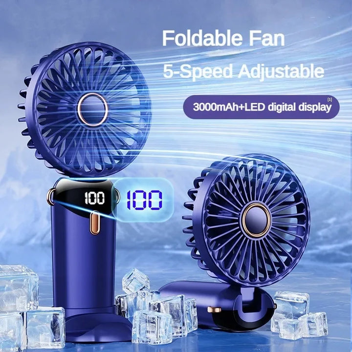 USB Handheld Mini Fan Foldable Portable Neck Hanging Fans 5 Speed USB Rechargeable Fan with Phone Stand and Display Screen | Kalsten
