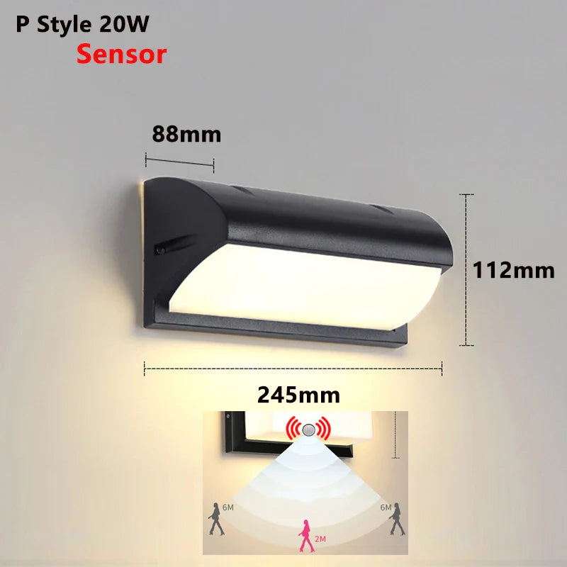 Modern LED Outdoor Wall Light with Motion Sensor - Waterproof IP65 Porch Lights for Balcony Garden | Kalsten
