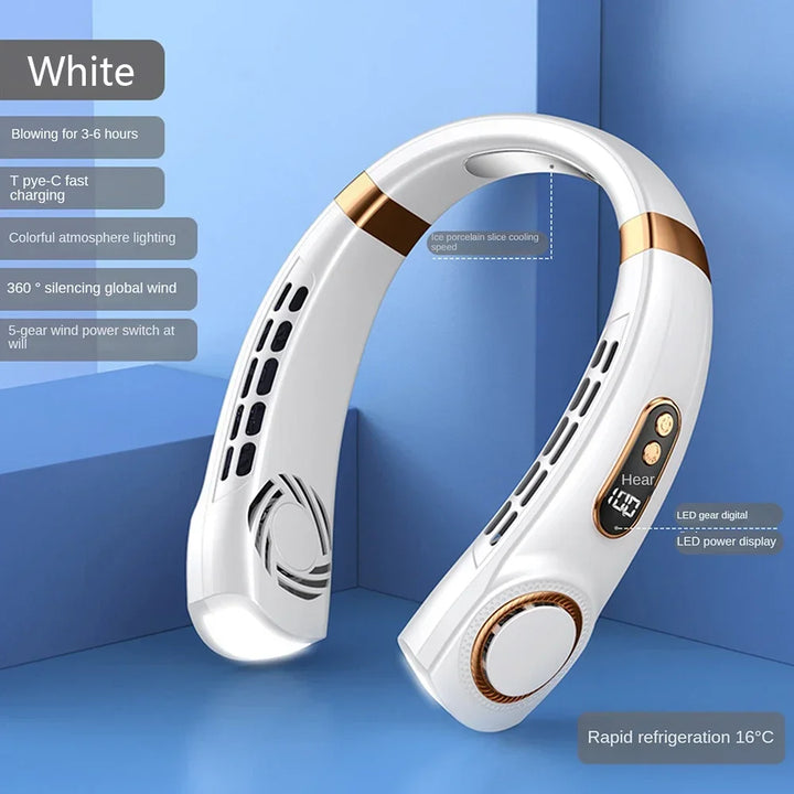 2025 Mini Hanging Neck Fan – Portable Bladeless Rechargeable Air Cooler with Digital Display, Personal Neck Ventilator | Kalsten