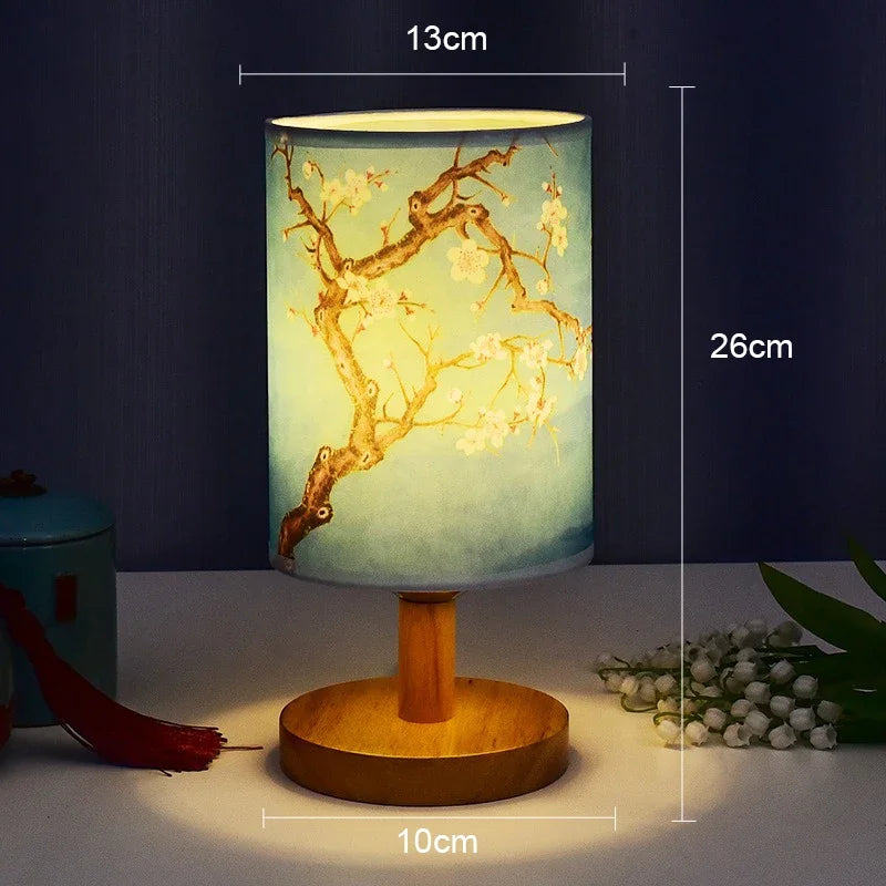LiánHua LED Table Lamp Plum Blossom | Dimmable | Fabric Shade in Chinese Style | Warm White Light | EU Plug | Kalsten