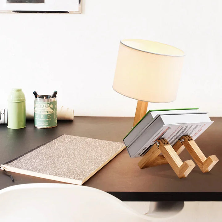 Elegant Wooden Table Lamp with Book Compartment Kalsten