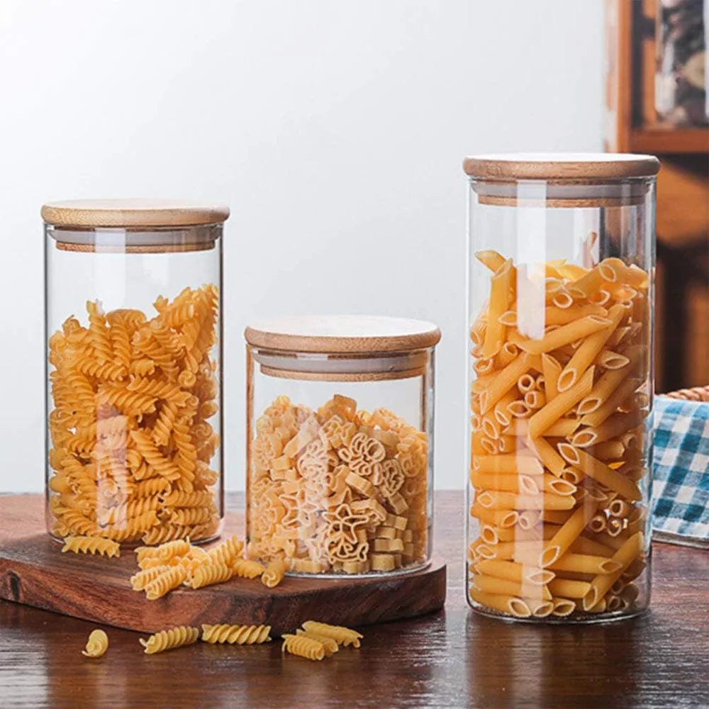 PureVorrat Glass Container Set – Storage Jars with Wooden Lid | Airtight & Stylish | Modern Kitchen Storage | Kalsten