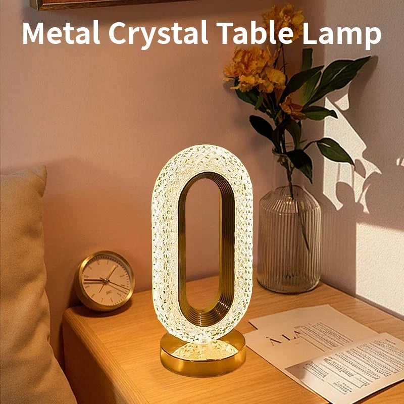 Modern Luxury Oval USB Rechargeable Crystal Table Lamp – Dimmable LED Night Light for Bedroom, Living Room, and Bedside Décor | Kalsten