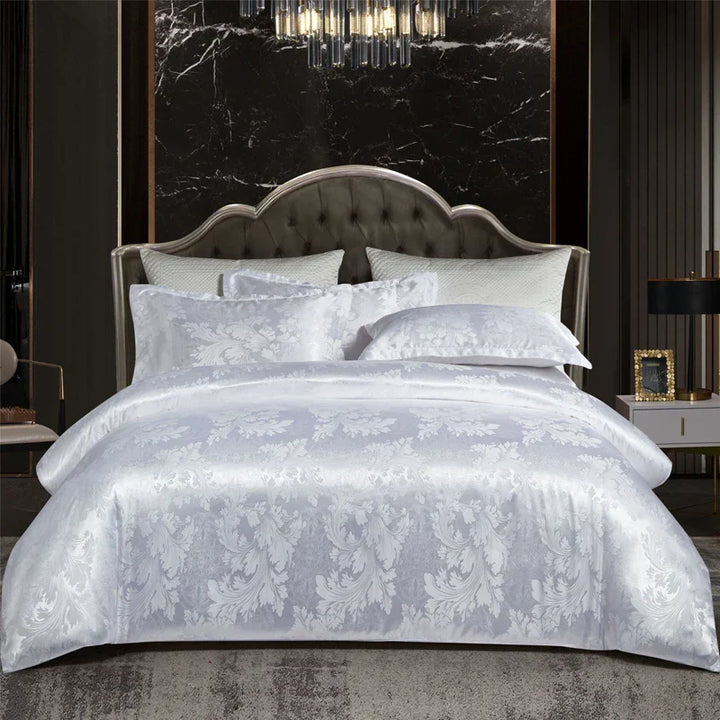 Luxurious Satin Rayon Jacquard Duvet Cover in Gold & Blue Kalsten