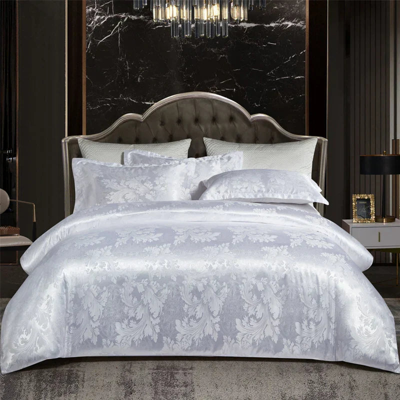 Luxurious Satin Rayon Jacquard Duvet Cover in Gold & Blue Kalsten