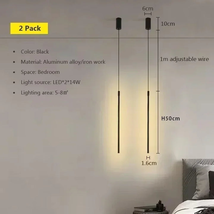 Modern LED Long Pendant Light for Dining Room, Bedroom & Living Room – Touch Switch, Aluminum Hanging Lamp, White & Black Lampshade | Kalsten