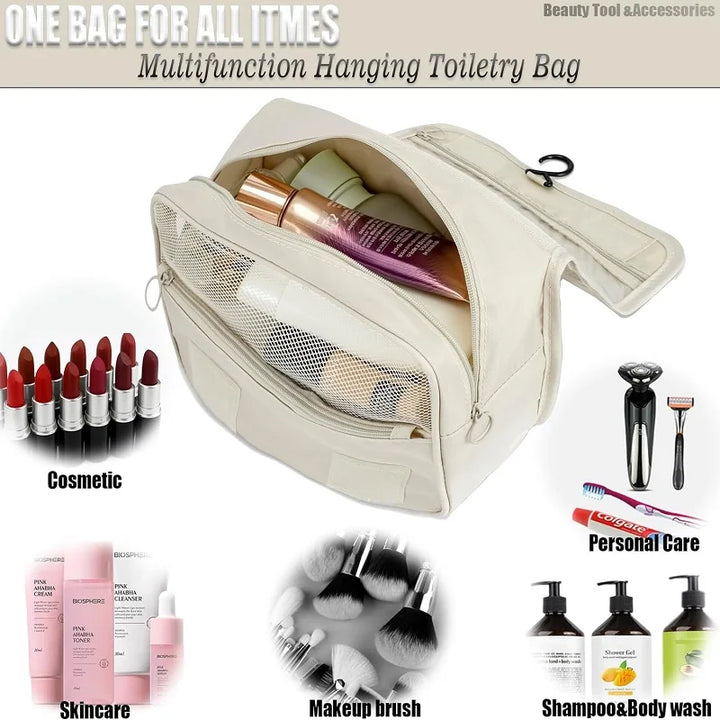 Kalsten | Travel toiletry bag for hanging | 6 compartments & moisture compartment | Compact & versatile | Water-repellent polyester
