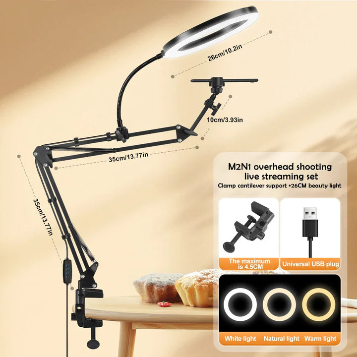Kalsten | LumiFlex LED ring light with flexible arm & phone holder | 3 light colors & USB connection | Perfect for livestream, video & selfie