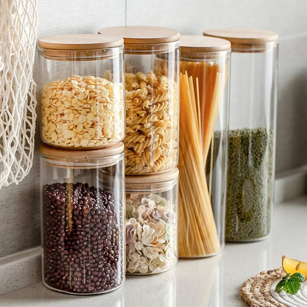 PureVorrat Glass Container Set – Storage Jars with Wooden Lid | Airtight & Stylish | Modern Kitchen Storage | Kalsten