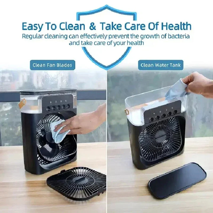 Portable USB Electric Fan with LED Night Light and Water Mist - 3-in-1 Air Humidifier for Home | Kalsten
