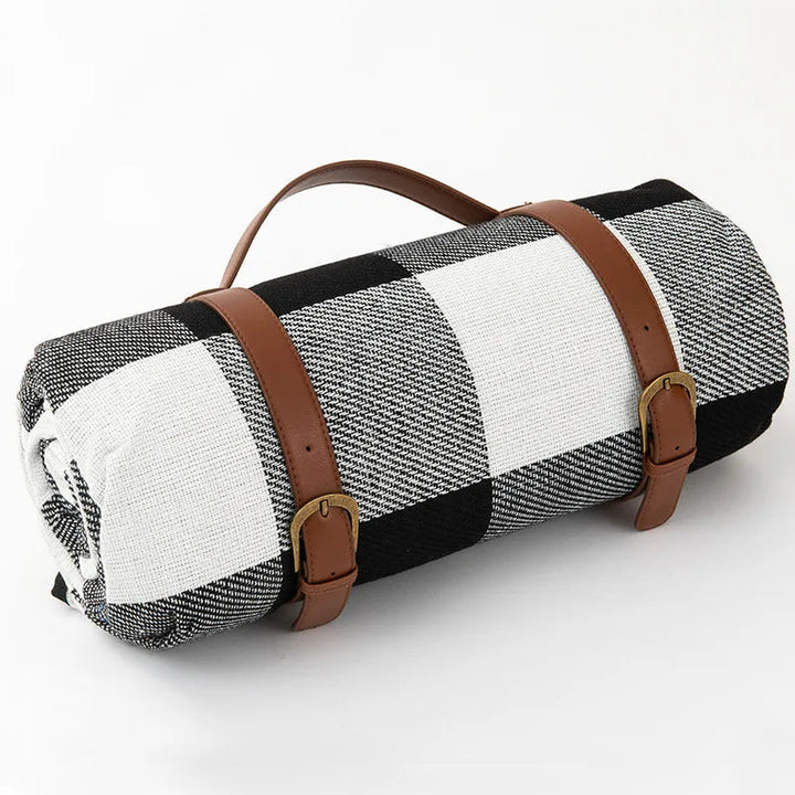 Waterproof picnic blanket with leather carrying strap | Kalsten
