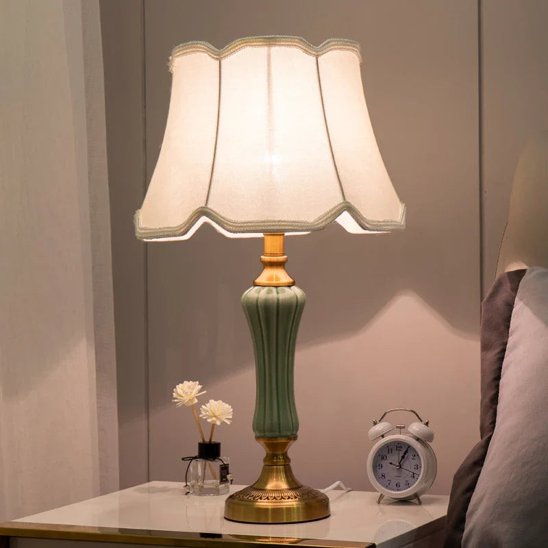 Modern Hotel Bedside Lamp Table Ceramic Light - Nordic Ins Fabric Desk Light - Household Foyer Living Room Bedside Study Desk Lamp | Kalsten