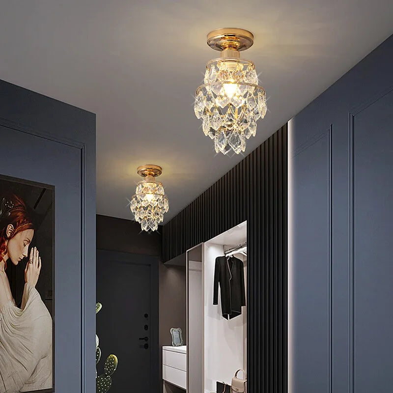 Modern Gold Mini Crystal Ceiling Light – E27 LED Fixture for Bedroom, Living Room, Stairs, and Home Decor | Kalsten