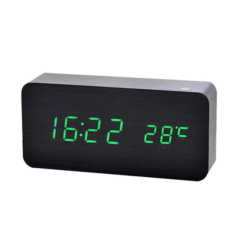 Digital LED wooden clock with temperature display, alarm function and modern design – Perfect for bedroom or office, energy-saving and stylish | Kalsten