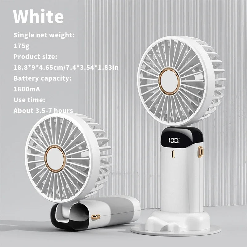 USB Handheld Mini Fan Foldable Portable Neck Hanging Fans 5 Speed USB Rechargeable Fan with Phone Stand and Display Screen | Kalsten