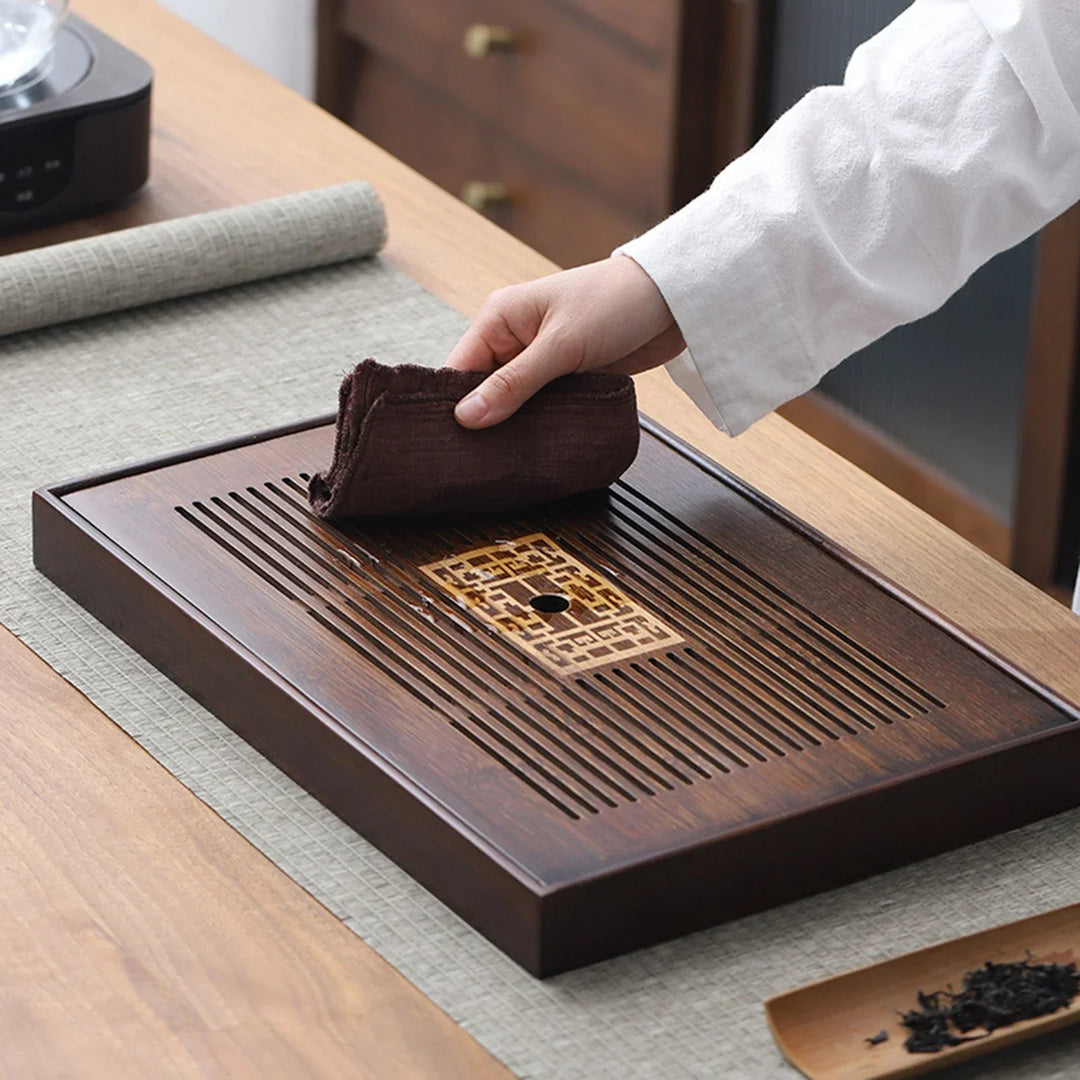 Kalsten | Chinese Tea Tray with Water Storage Box Durable Simple Drainage Type Plate Tea Serving Tray for Teahouse Home Household Office