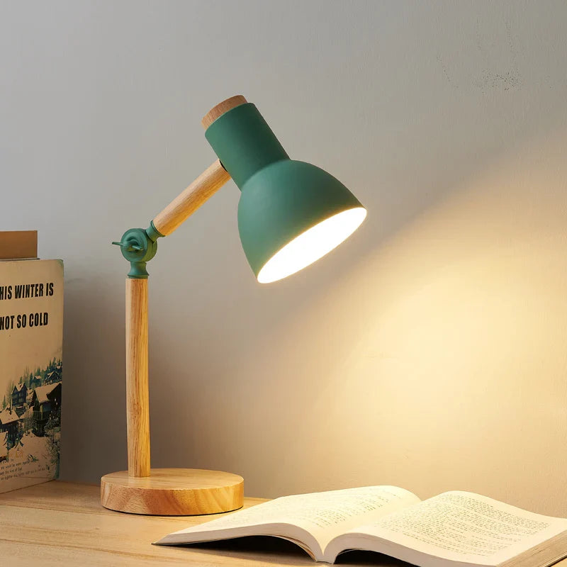 Creative Nordic Table Lamp | Wooden Art LED Turn Head Desk Light for Bedroom, Study & Eye Protection | Kalsten