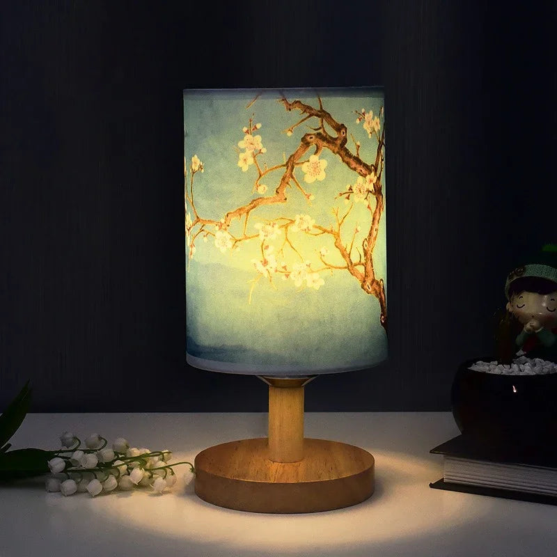 LiánHua LED Table Lamp Plum Blossom | Dimmable | Fabric Shade in Chinese Style | Warm White Light | EU Plug | Kalsten