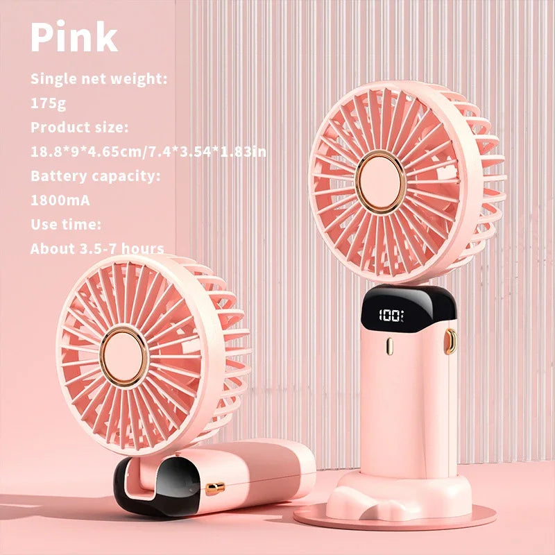 USB Handheld Mini Fan Foldable Portable Neck Hanging Fans 5 Speed USB Rechargeable Fan with Phone Stand and Display Screen | Kalsten