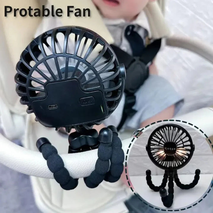 Rechargeable Baby Stroller Fan: Handheld USB Bladeless Mini Ventilator - Silent Cooling for Outdoor Use, Neck and Table Fan | Kalsten