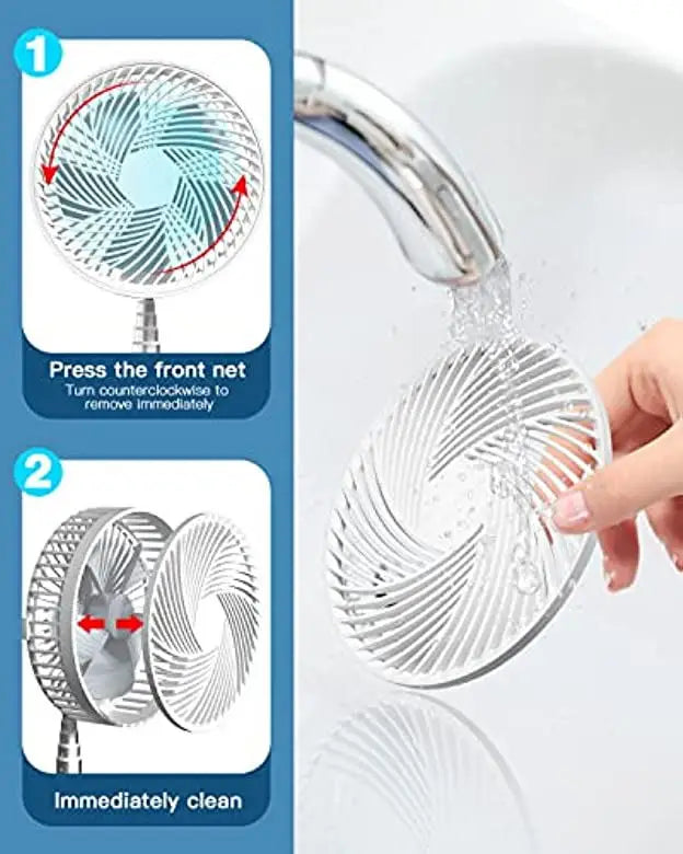 Portable 6-Inch Stand Fan | Folding Telescopic Floor/USB | Rechargeable Battery | 3 Speeds, Super Quiet, Adjustable Height | Kalsten