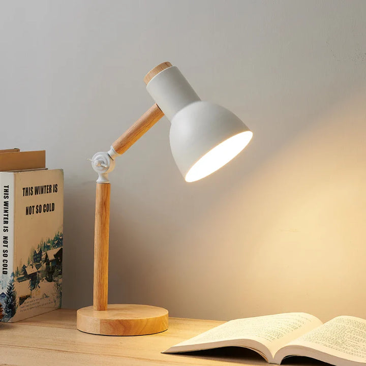Creative Nordic Table Lamp | Wooden Art LED Turn Head Desk Light for Bedroom, Study & Eye Protection | Kalsten
