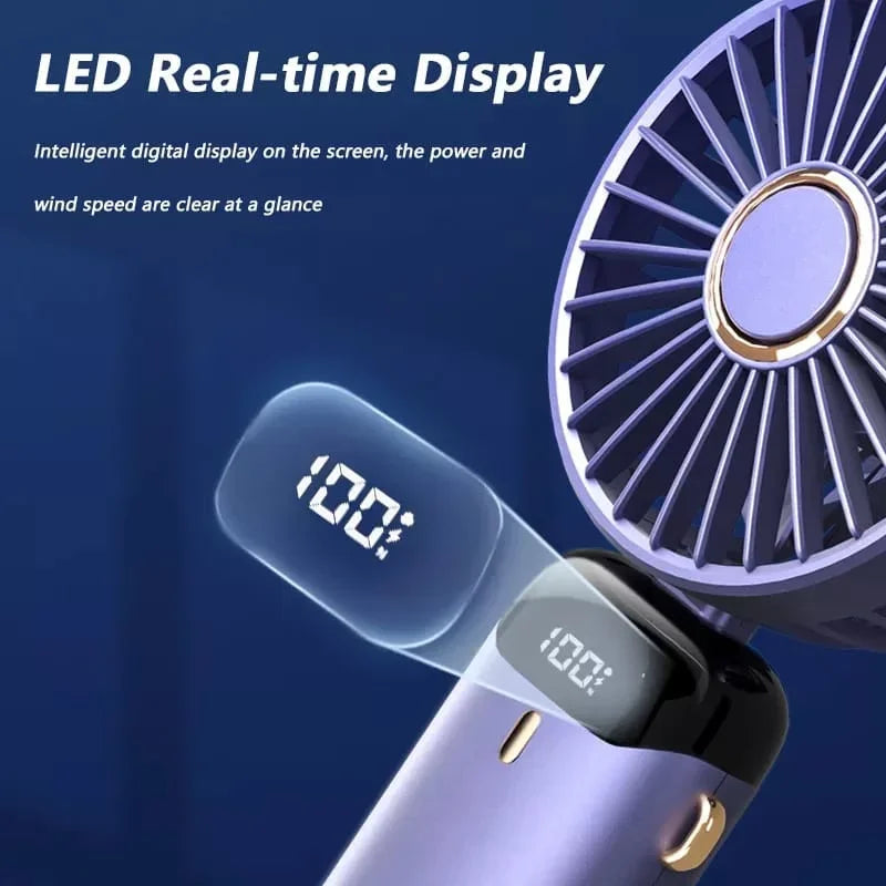 USB Handheld Mini Fan Foldable Portable Neck Hanging Fans 5 Speed USB Rechargeable Fan with Phone Stand and Display Screen | Kalsten
