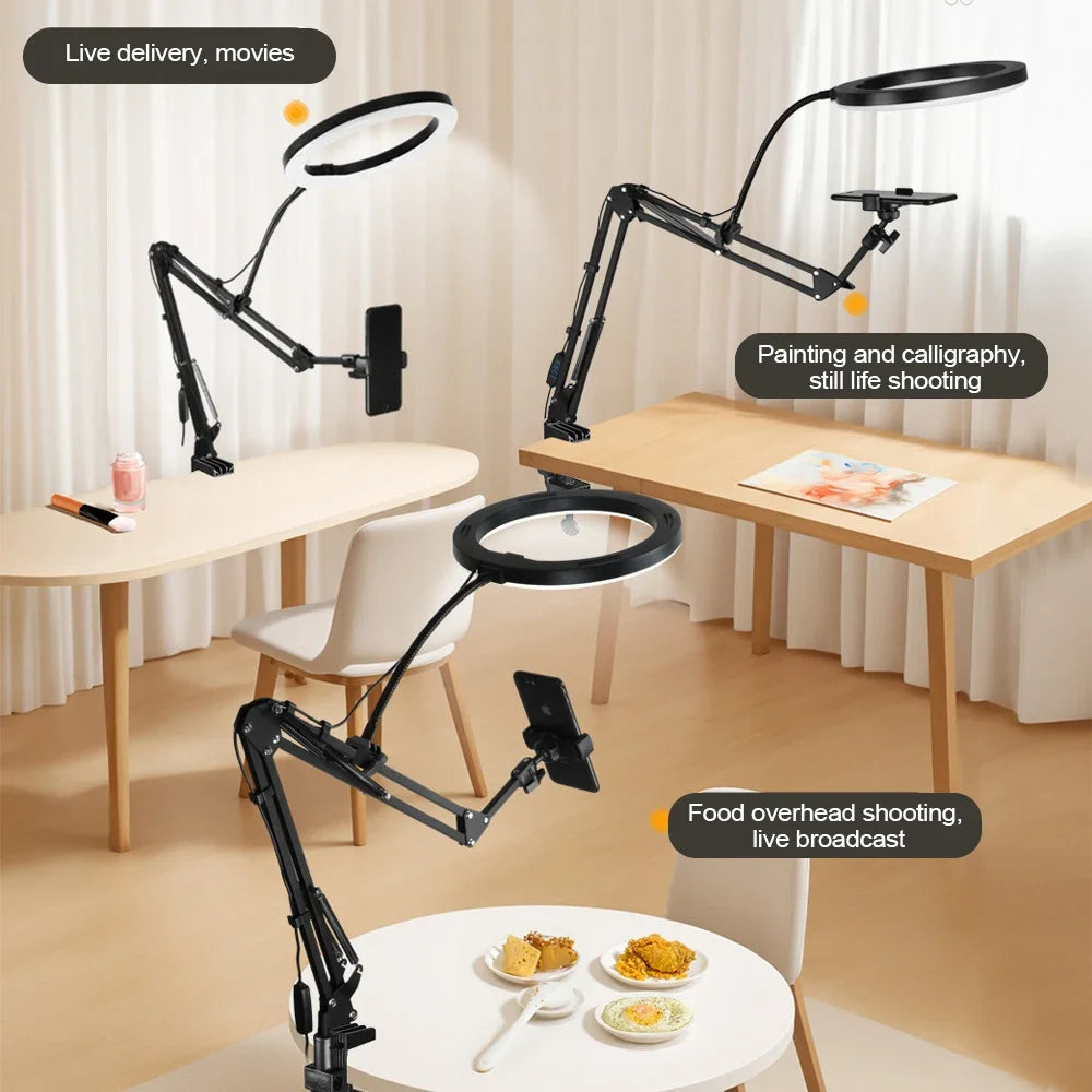Kalsten | LumiFlex LED ring light with flexible arm & phone holder | 3 light colors & USB connection | Perfect for livestream, video & selfie